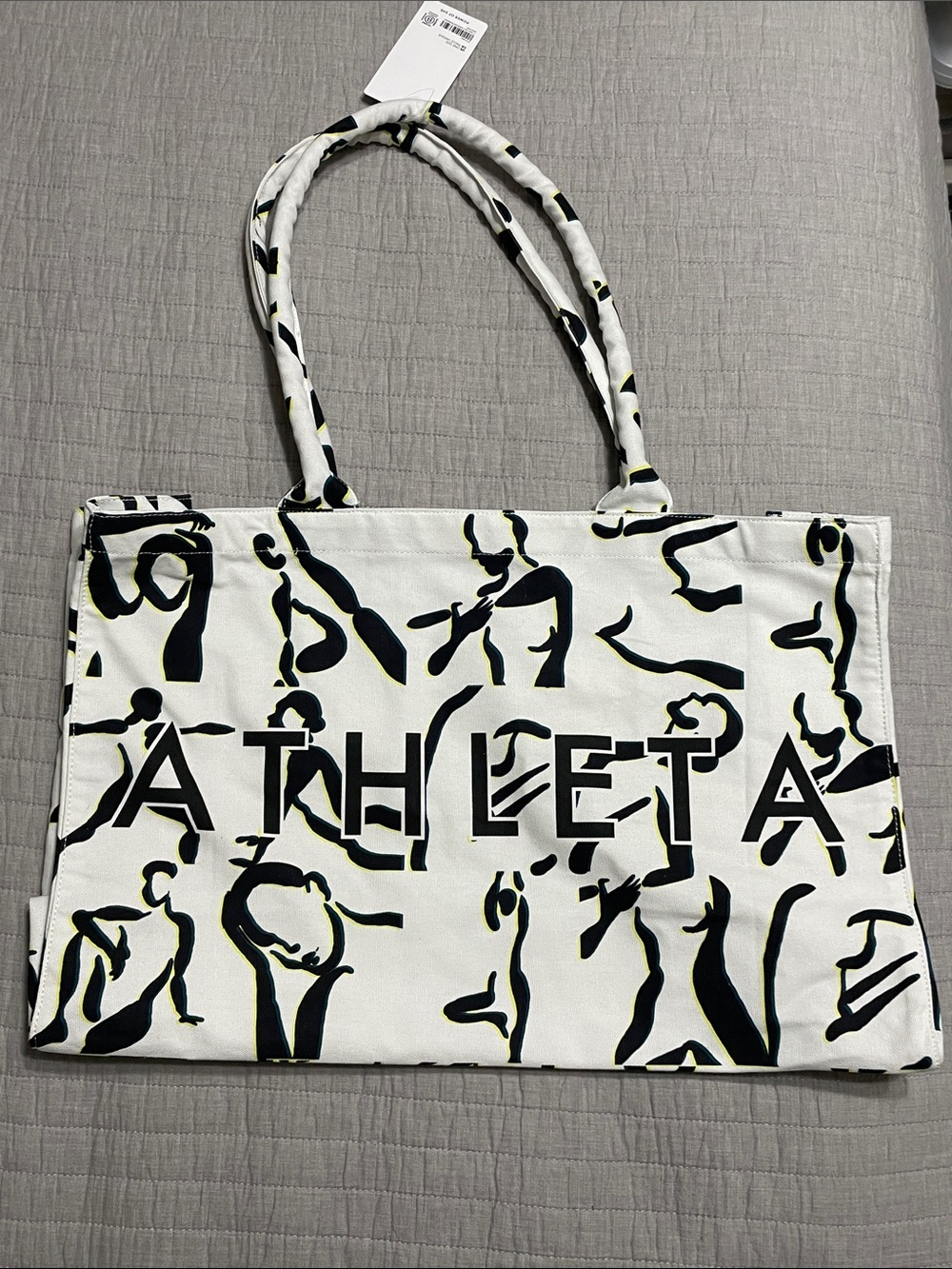 Athleta Logo Power of She Travel Gym Tote Bag Logo White Canvas Oversized NWT